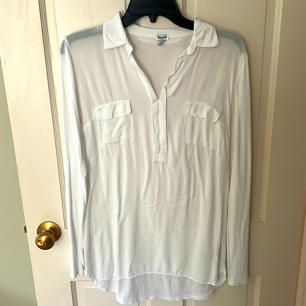 Splendid womens sheer long sleeve collared shirt tee